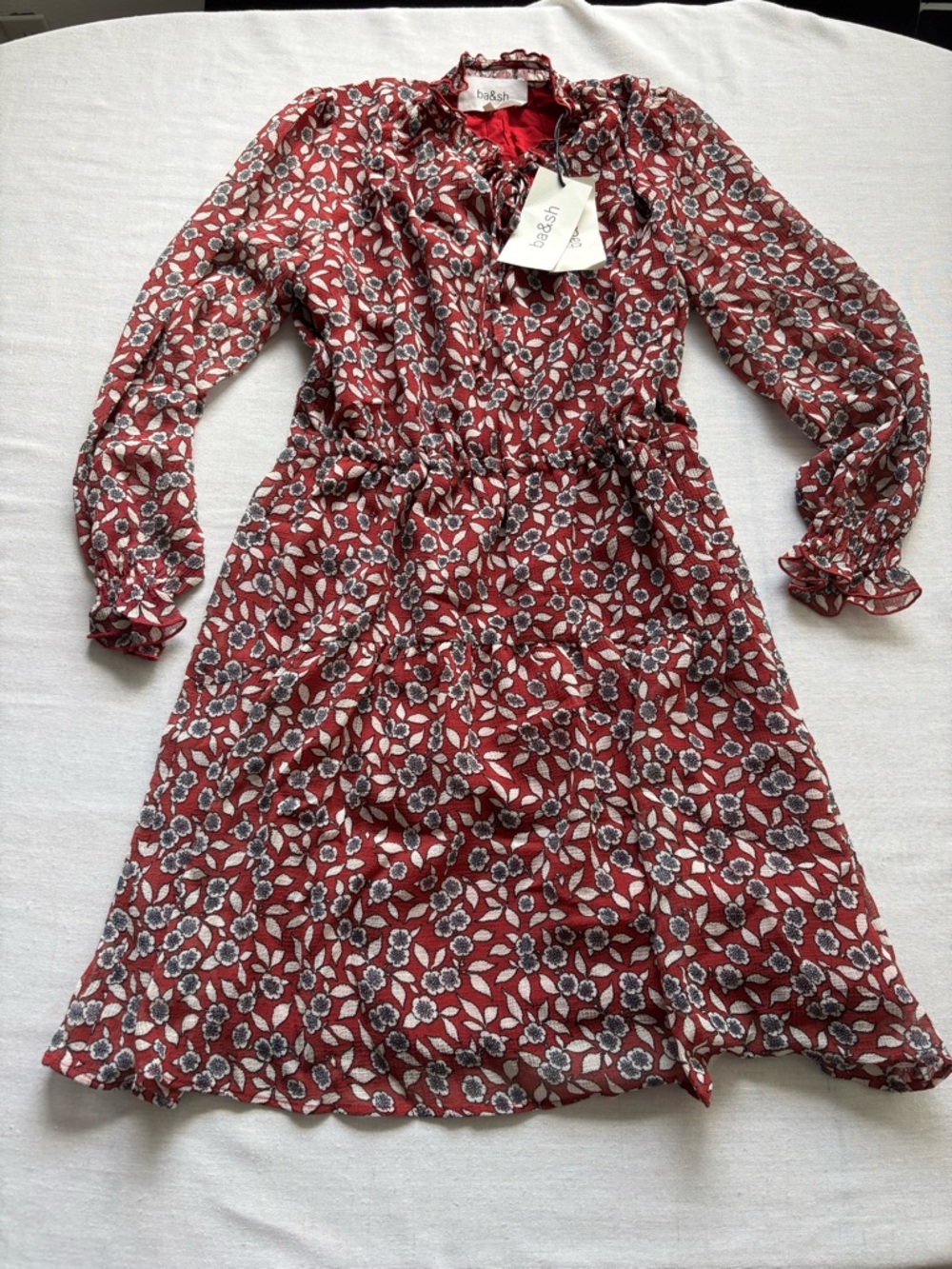 NWT ba&sh Bruna Floral Mini Dress Rouge Size 2 US 8 Designer Dress